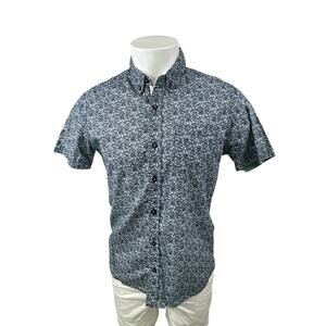 Level Ten Mens Gray Floral Short Sleeve Slim Casual Button Down Shirt Top Size S